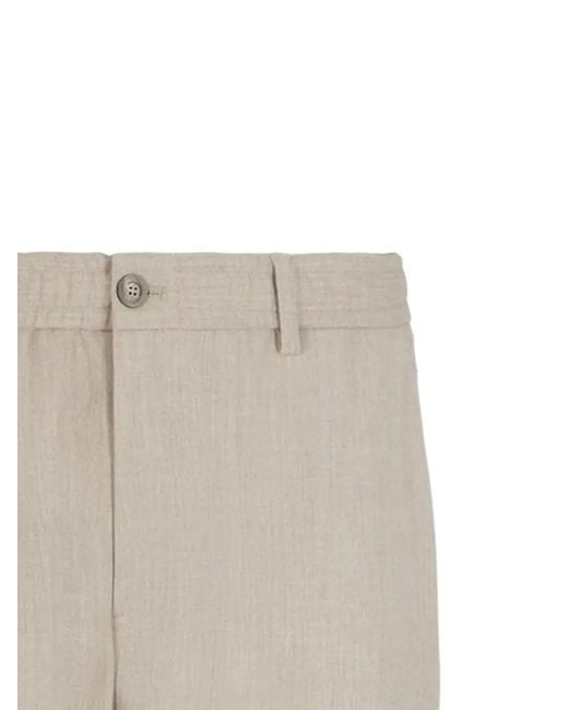 Emporio Armani Gray Elastic-Waistband Linen Trousers for men