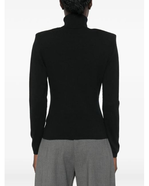 Allude Black Padded-Shoulder Turtleneck Sweater