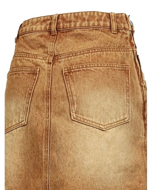 VIVAMUS Natural Asymmetric Frayed-Edge Midi Skirt