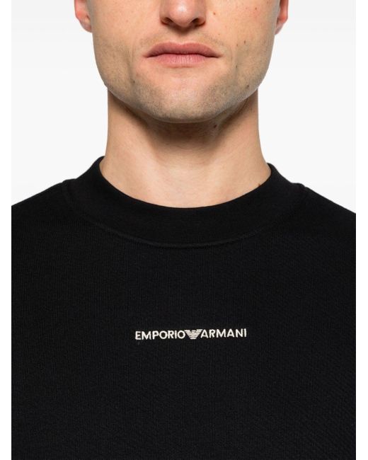 Sweat en coton à logo brodé Emporio Armani pour homme en coloris Black