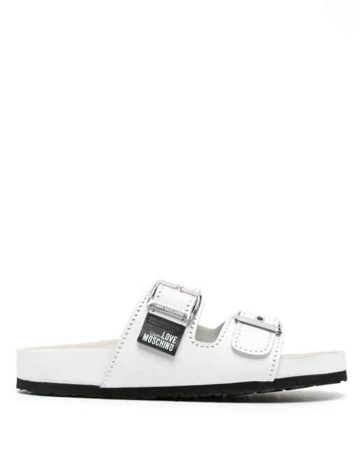 Love Moschino White Stud-embellished Buckled Sandals