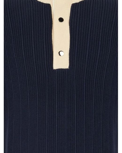 Ballantyne Blue Buttoned Ribbed Pullover for men