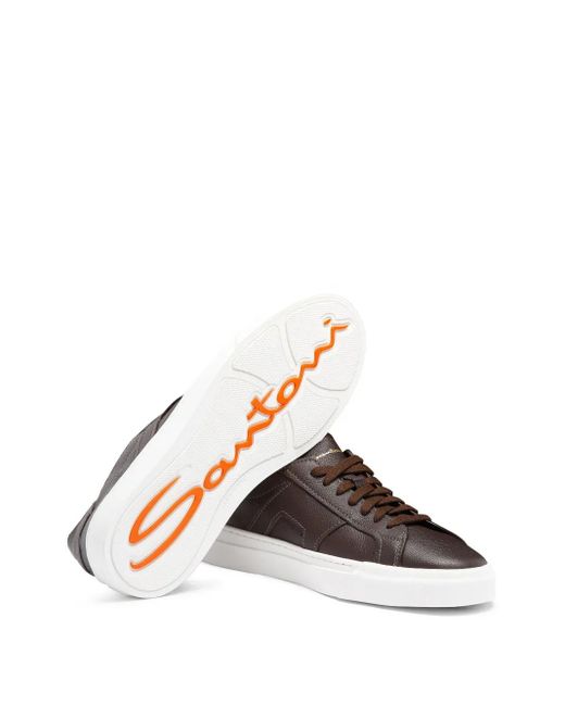 Santoni Brown Double Buckle Sneakers for men