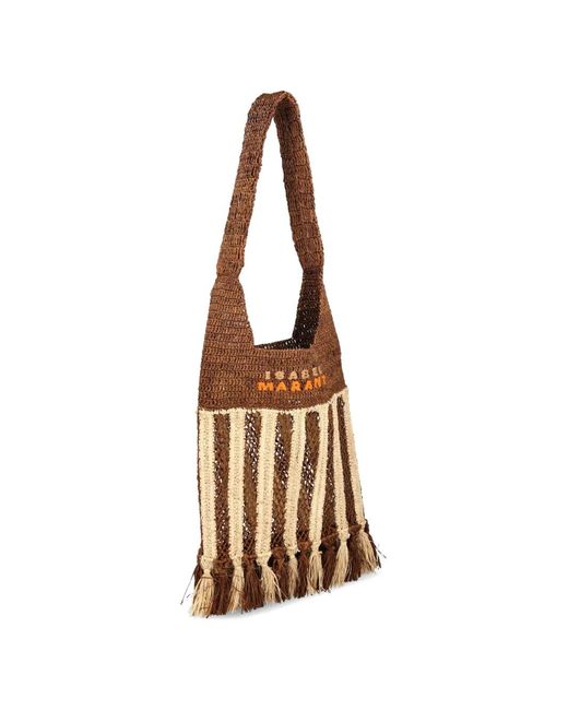 Isabel Marant Natural Praia Small Striped Raffia Shoulder Bag