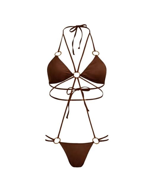 Amir Slama White Ring-Detail Strappy Swimsuit
