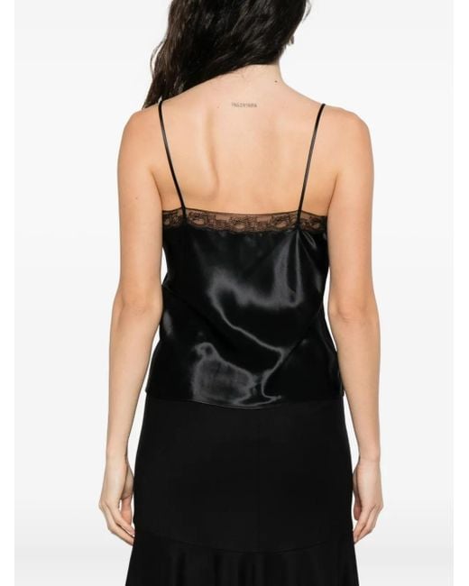 Alberta Ferretti Black Lace-Trimmed Satin Top