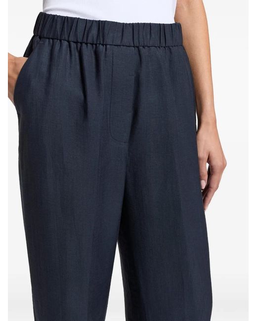 Peserico Blue Elastic-Waist Turn-Up Trousers