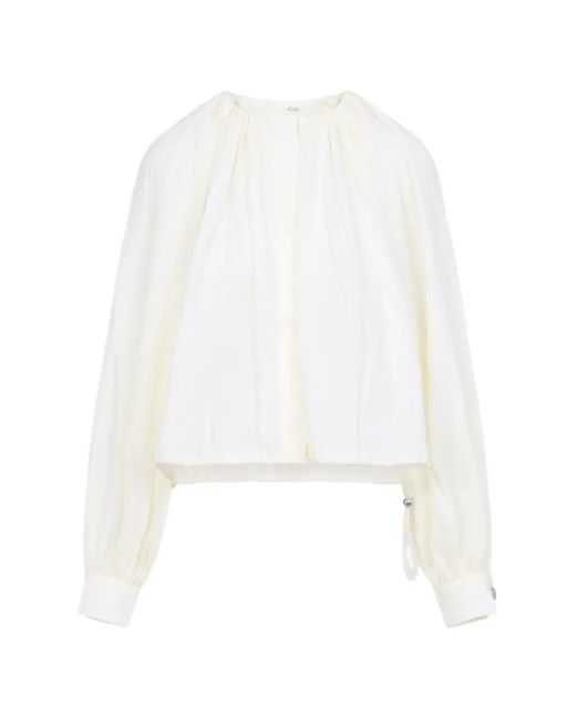 Co. White Drawstring Gathered Blouse