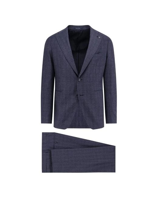 Tagliatore Blue Checked Single-Breasted Suit for men