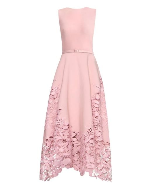 Oscar de la Renta チェリー ギピュールレース ミディドレス Pink