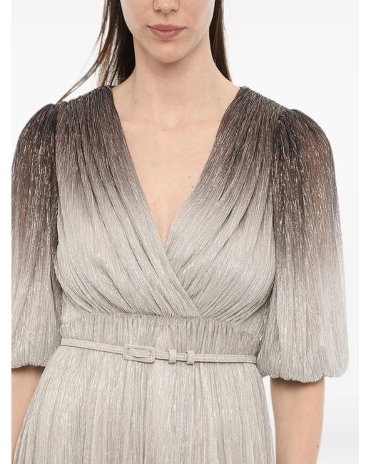Costarellos Natural Metallic-Effect Plissé Midi Dress