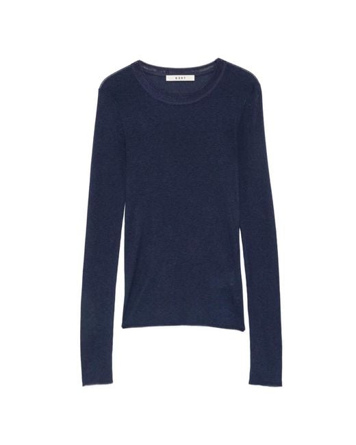 6397 Blue Ribbed-Knit Long-Sleeve Top