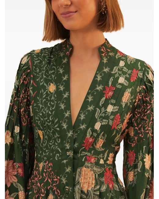 Farm Rio Green Floral-Print Midi Dress