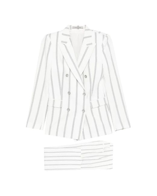 Tagliatore White Doppelreihiger Anzug Mit Streifen