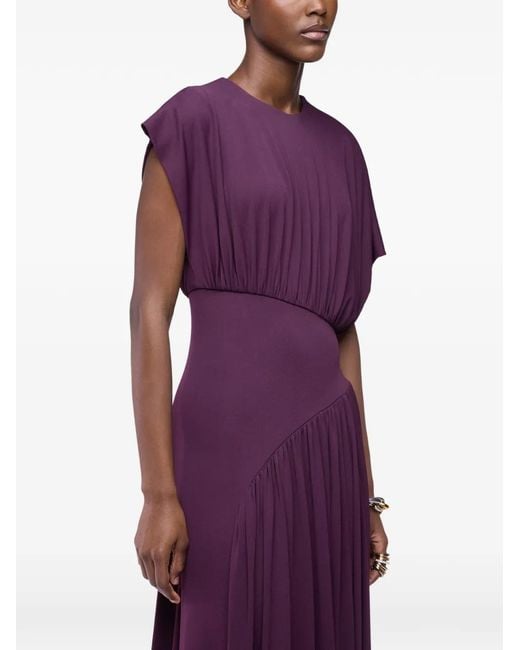 Rabanne Purple Asymmetric Ruched Maxi Dress