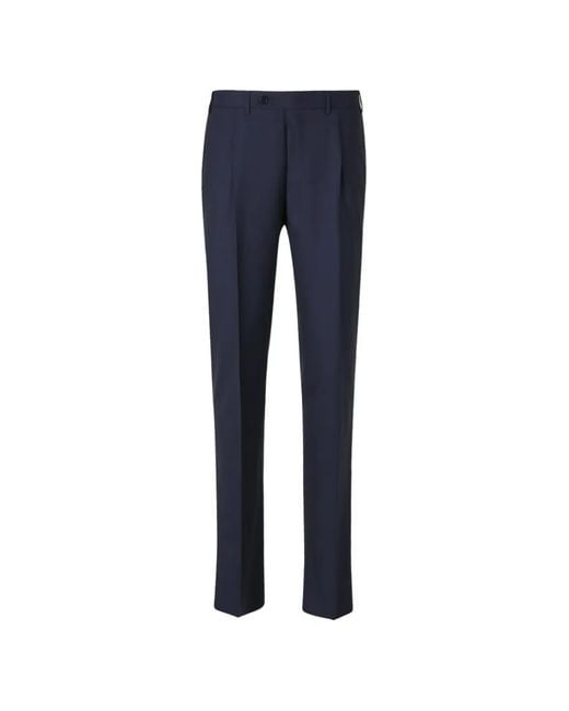 Canali Blue Pleated Wool Trousers for men
