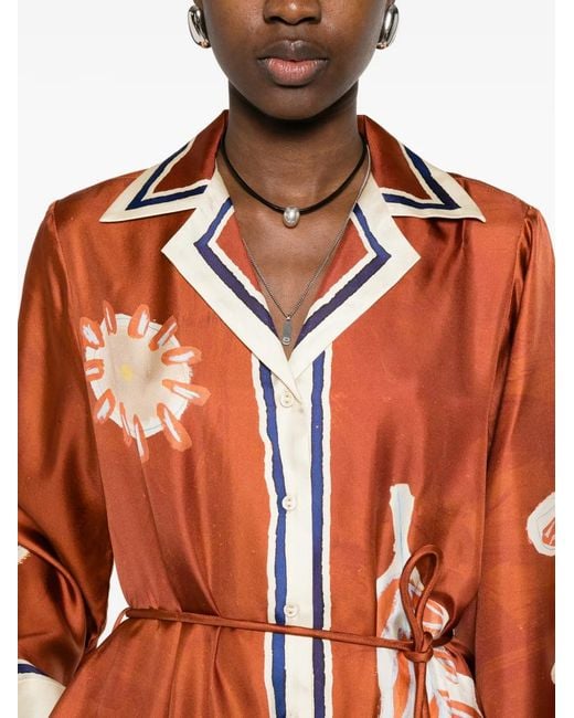 ALÉMAIS Orange Soleil D'Amour Collar Printed Midi Dress