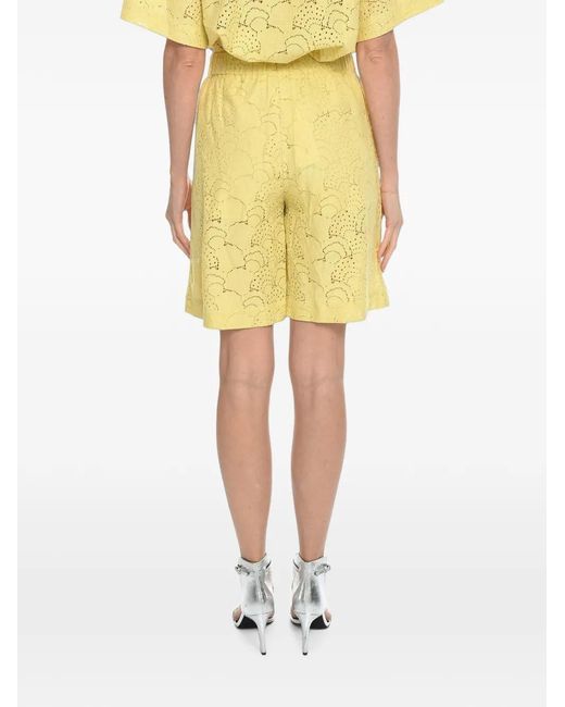 Samsøe & Samsøe Yellow Perforated-Pattern Karen Shorts