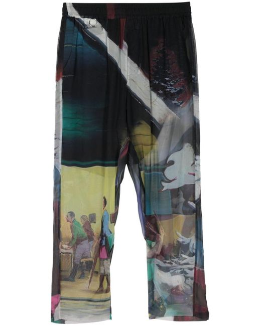 Undercover Blue Graphic-print Cropped Trousers
