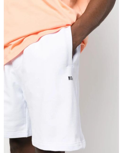 MSGM White Logo-Print Cotton Shorts for men