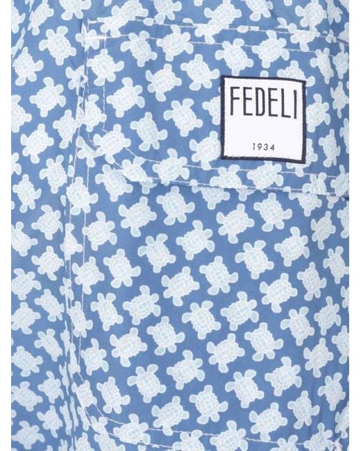 Fedeli Badeshorts Mit Madeira-Print in Blue für Herren
