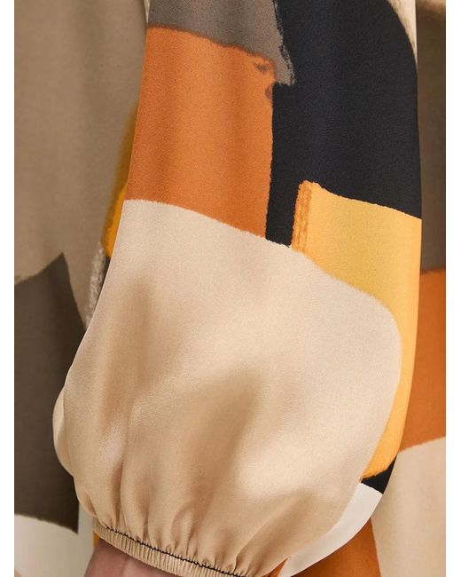 Joseph Ribkoff Orange V-Neck Geometric-Pattern Midi Dress