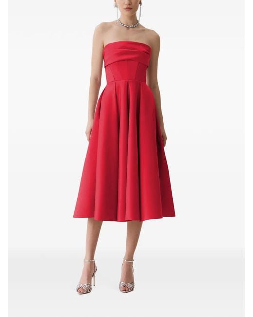 Framboise Red Napea Strapless Corset-Style Midi Dress
