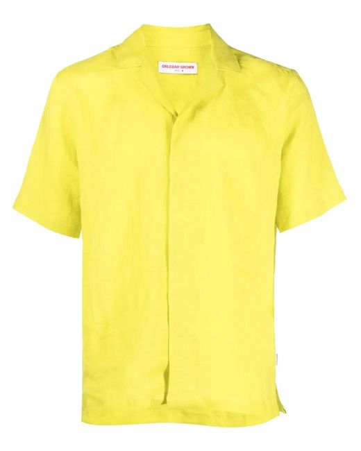 Orlebar Brown Yellow Maitan Linen Short-Sleeve Shirt for men