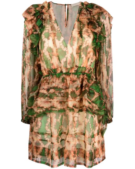 Ulla Johnson Green Adelaide Abstract-Print Silk Minidress