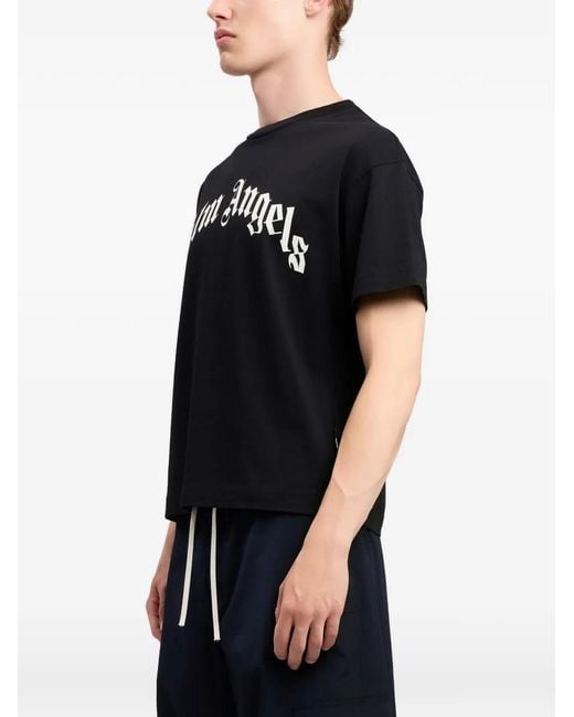 Palm Angels Black Curved Logo Regular Tee for men