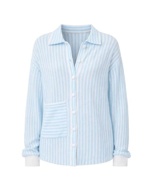 Not Shy Blue Angelina Striped Cashmere Pocket Shirt