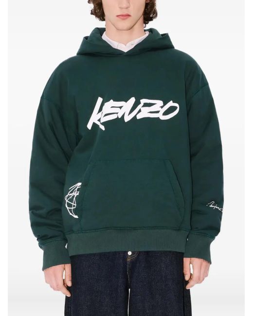 KENZO Green X Futura 2000 Atom-Flower Print Hoodie for men