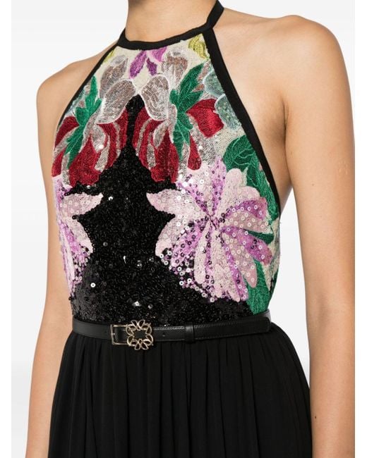 Elie Saab Black Sequin-embroidered Silk Maxi Dress