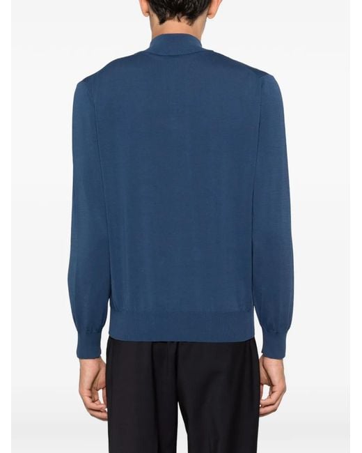 Canali Blue Zip-Neck Sweater for men