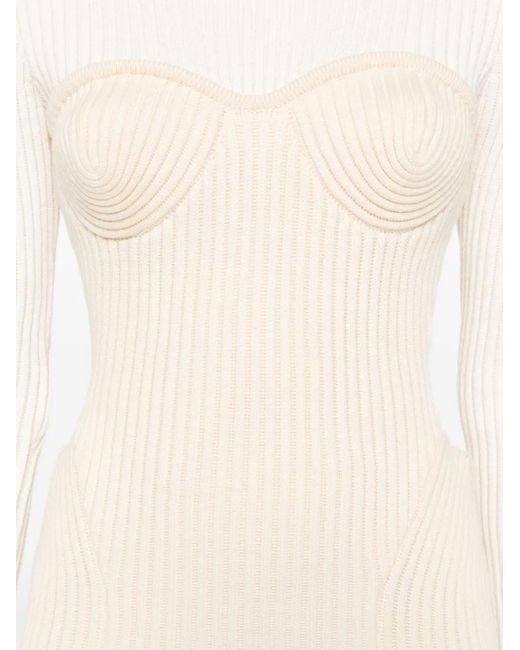Jean Paul Gaultier White Ankle-Length Off- Ribbed Knit Dress