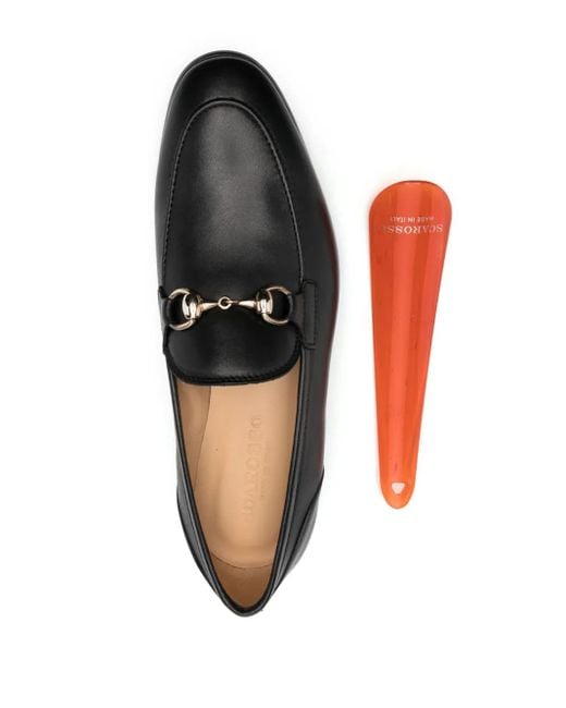 Scarosso Black Buckle-Detail Leather Loafers
