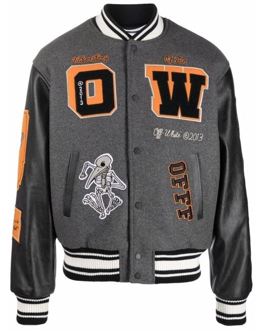 Off-White c/o Virgil Abloh Collegejacke mit Patches in Grau für Herren |  Lyst AT