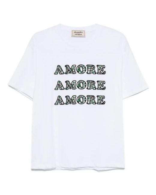 ALESSANDRO ENRIQUEZ White T-Shirt mit Textstickerei