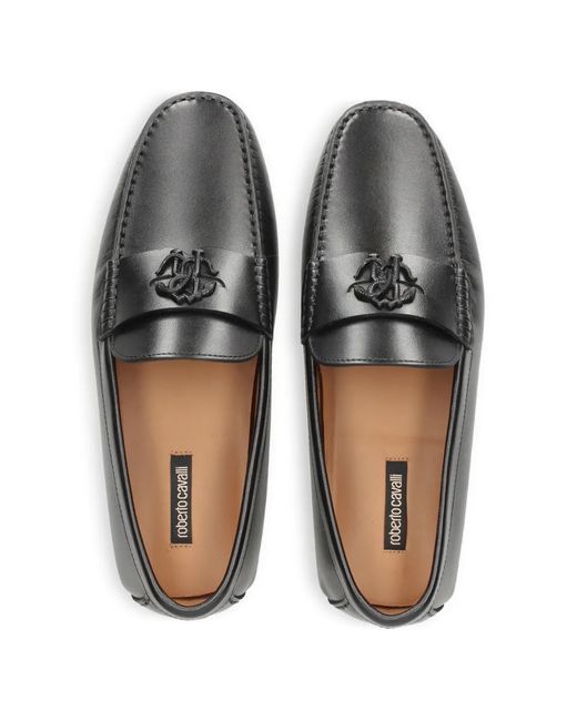 Roberto Cavalli Black Logo-Plaque Loafers for men