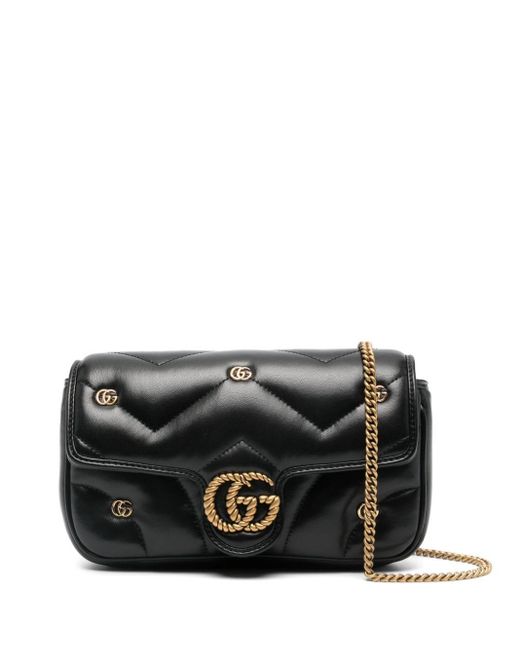 Mini sac porté épaule à motif GG Marmont Gucci en coloris Black
