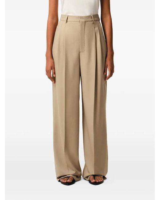 AMI Natural New Wool High Waist Wide Trousers With Two Pleats