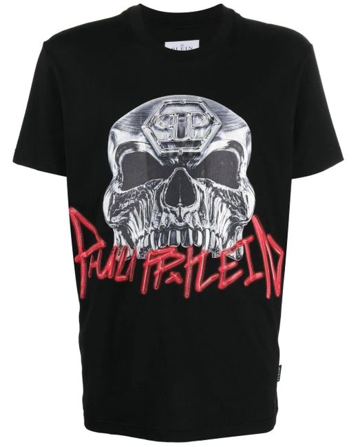 Philipp Plein Black Skull-Print Short-Sleeve T-Shirt for men