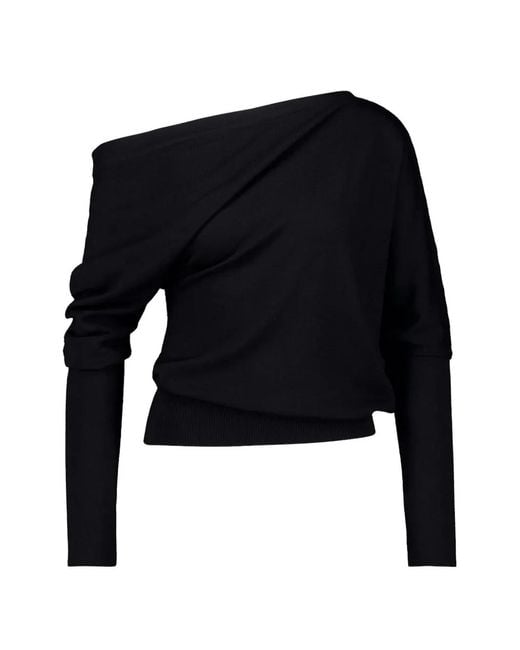 Tom Ford Black Off-The-Shoulder Draped Sweater