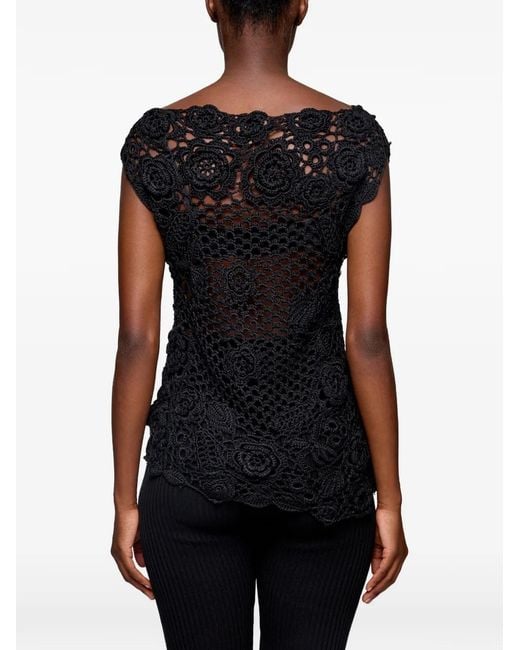 Ganni Black Haut En Crochet À Fleurs