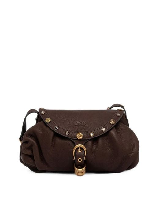 Miss Sixty Brown Embellished Buckled Shoulder Bag