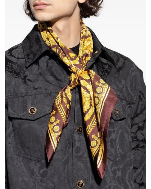 Versace Metallic Printed Silk Twill Scarf 90 Cm