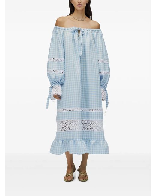 Sleeper Blue Checked Midi Dress