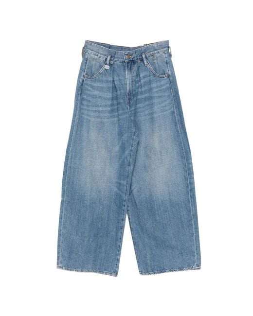 R13 Blue Whiskered Pleated Jeans