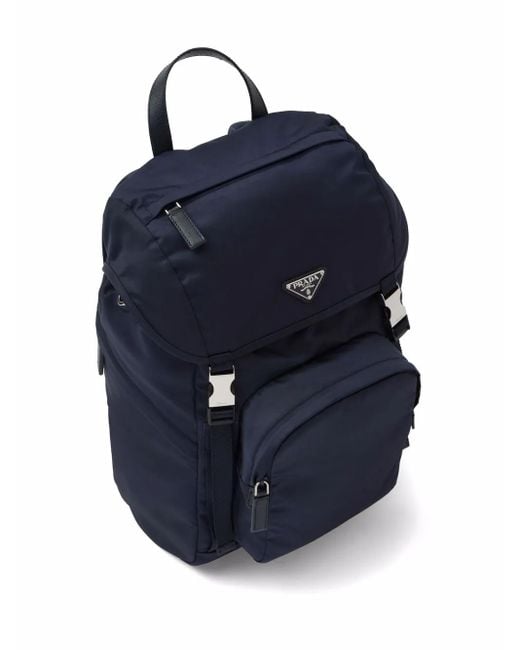 Prada Blue Re-Nylon Triangle Logo Backpack for men