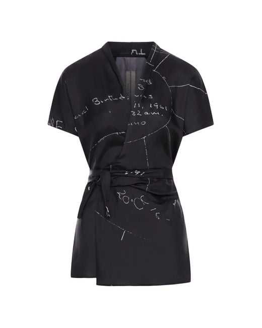 Rick Owens Black Print Tie Waist Viscose Blouse